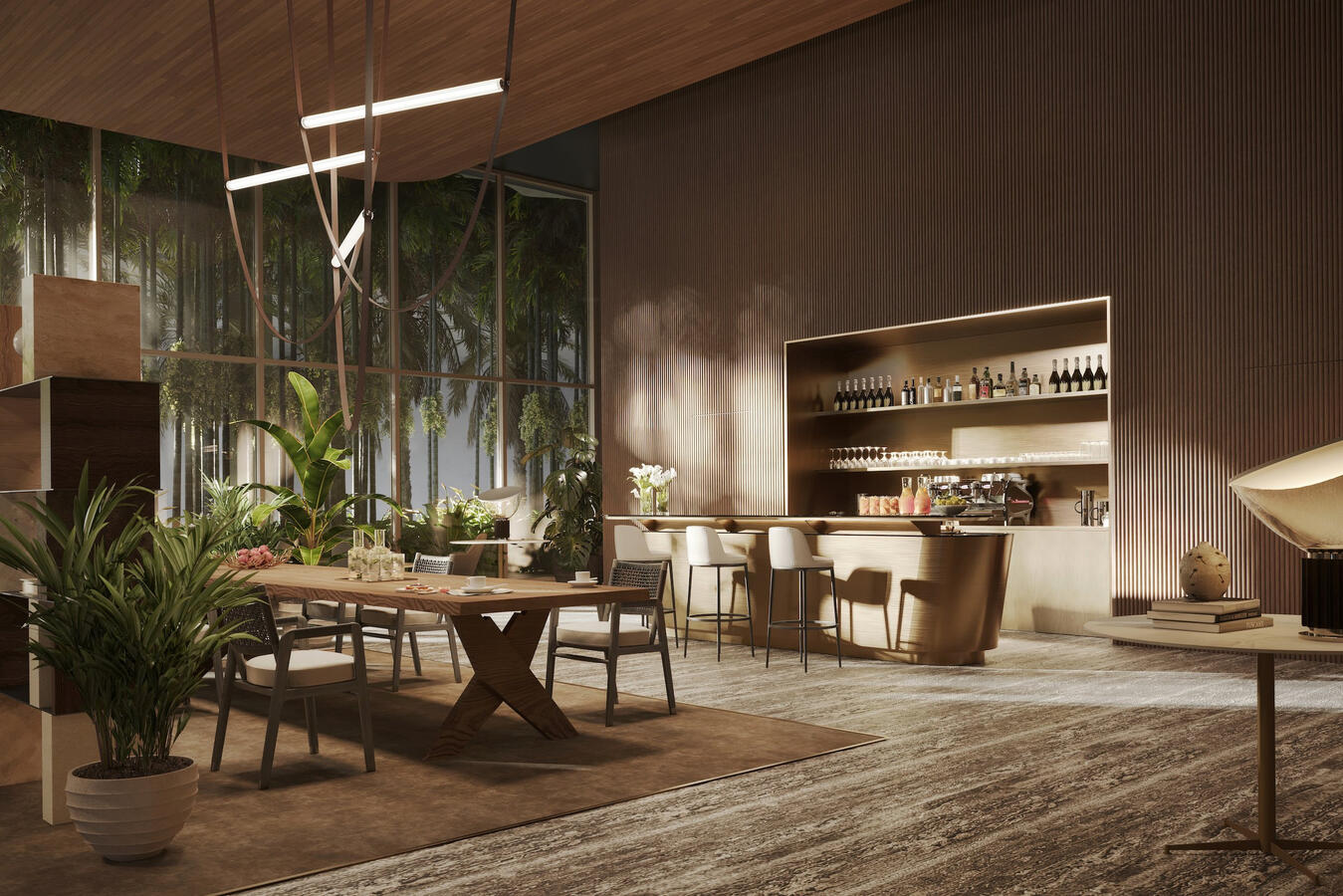 Club bar and lounge offering food and beverage service